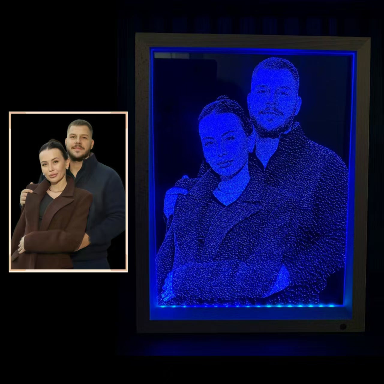 Framed Photo Couple Group Portrait Wooden Frame – Color-Changing Edition Father's Day gift
