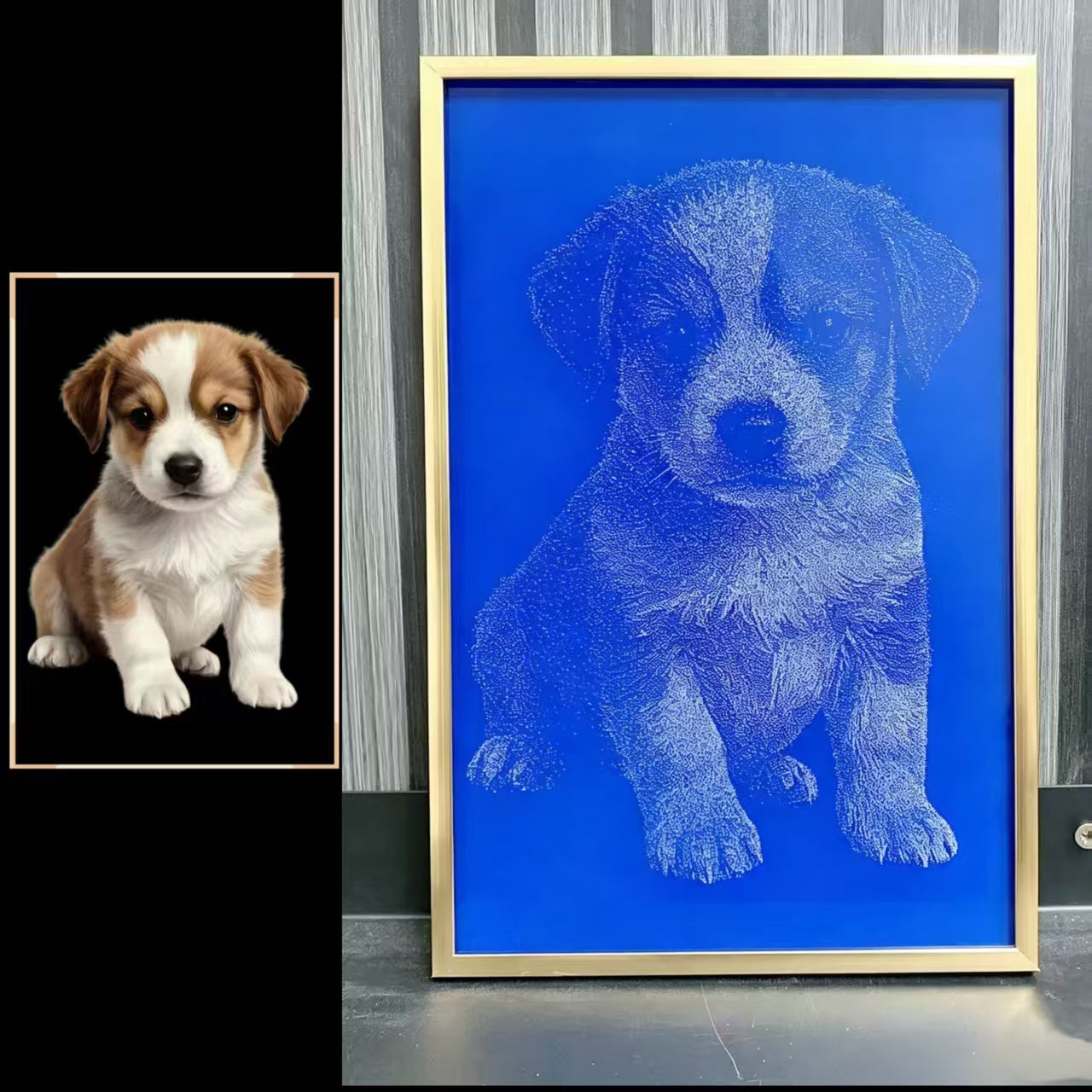 Puppy Glass Hammer Painting – Aluminum Alloy Frame Father's Day gift