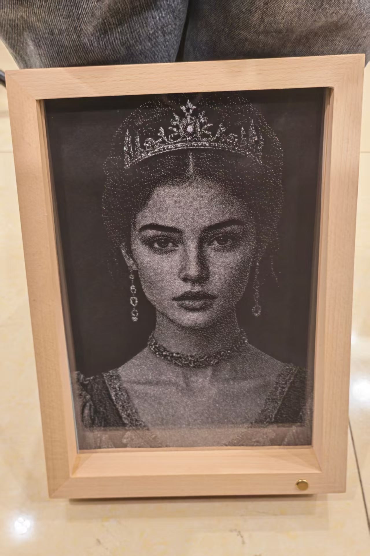Single Female Square Glass Hammer Painting  – Wooden Frame Father's Day gift